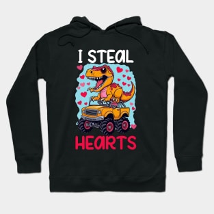 Kids I Steal Hearts Trex Dino Monster Truck Valentines Day Hoodie